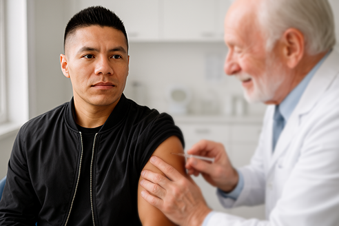 Pharmacist administering flu shot